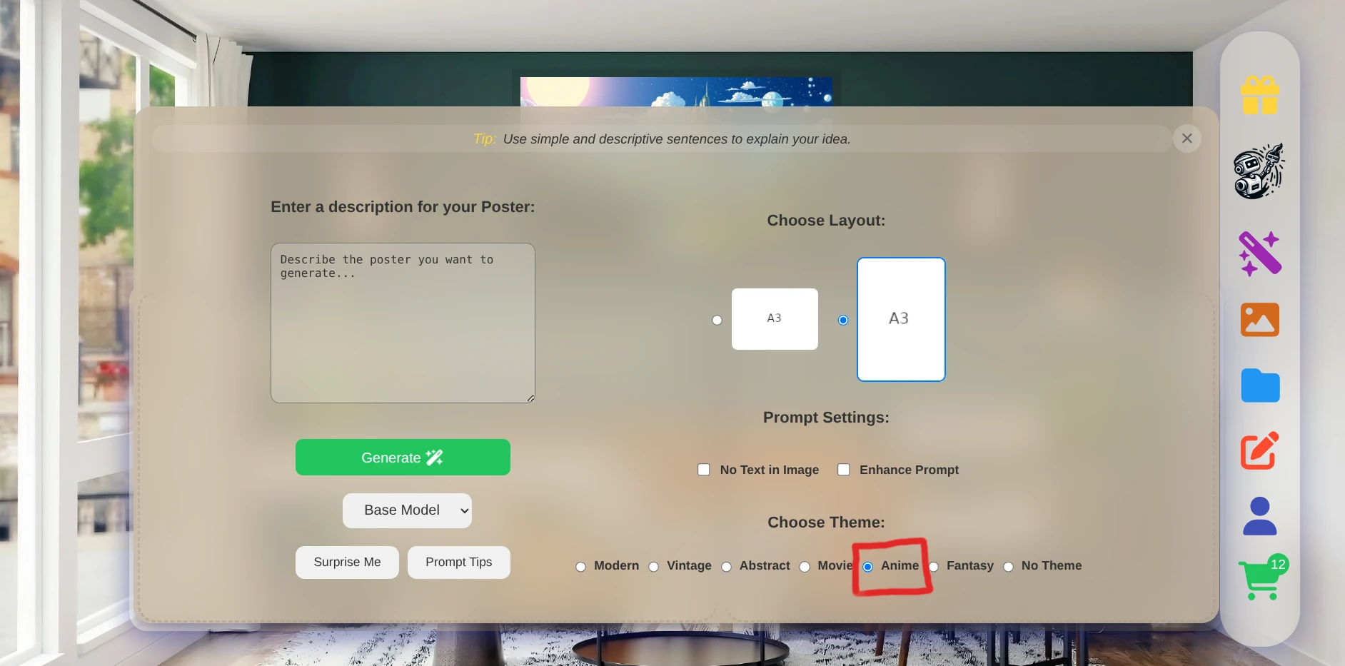 BeautifulWalls.Ai online poster editor interface.