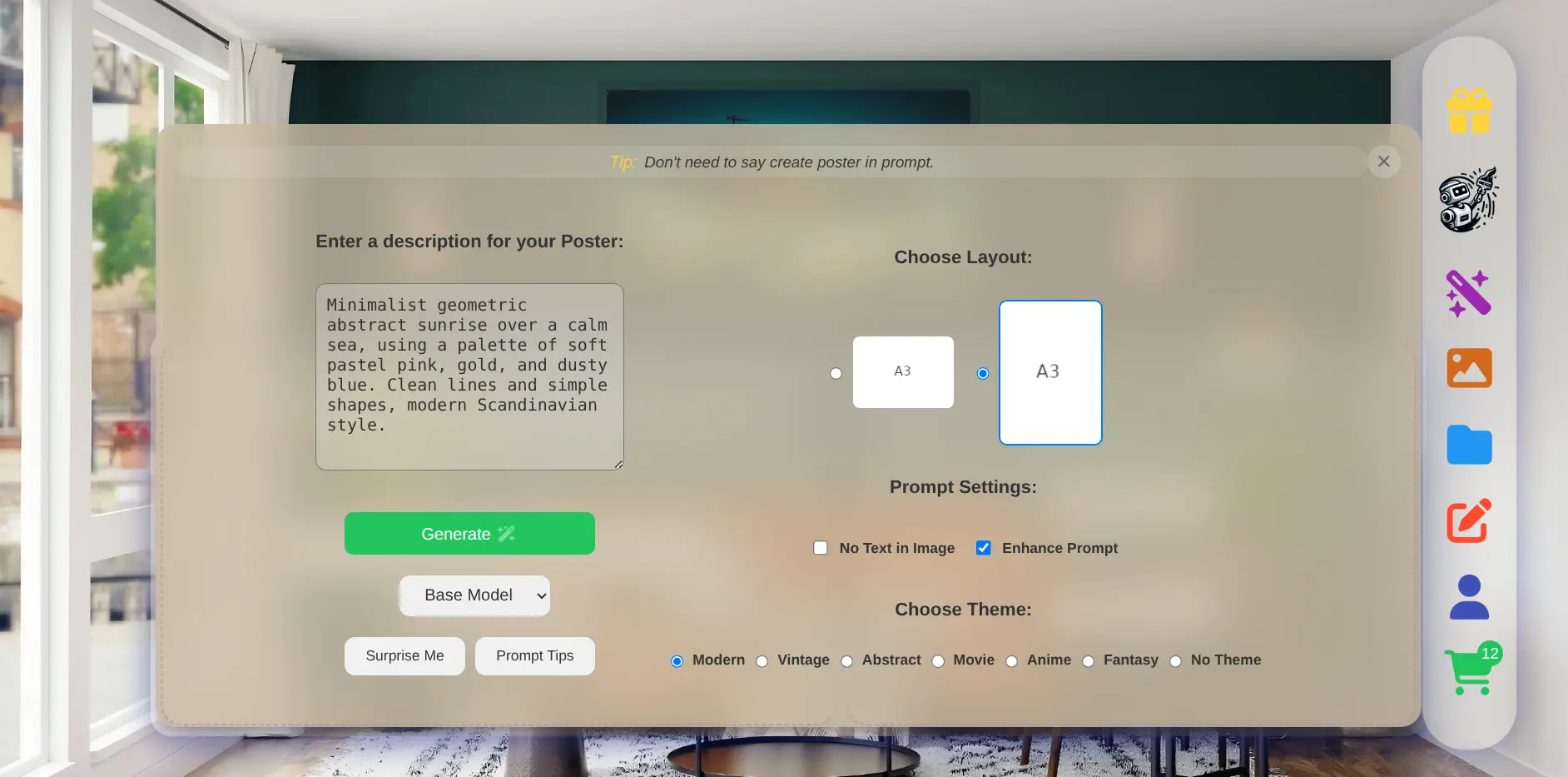 BeautifulWalls.Ai online poster editor interface.