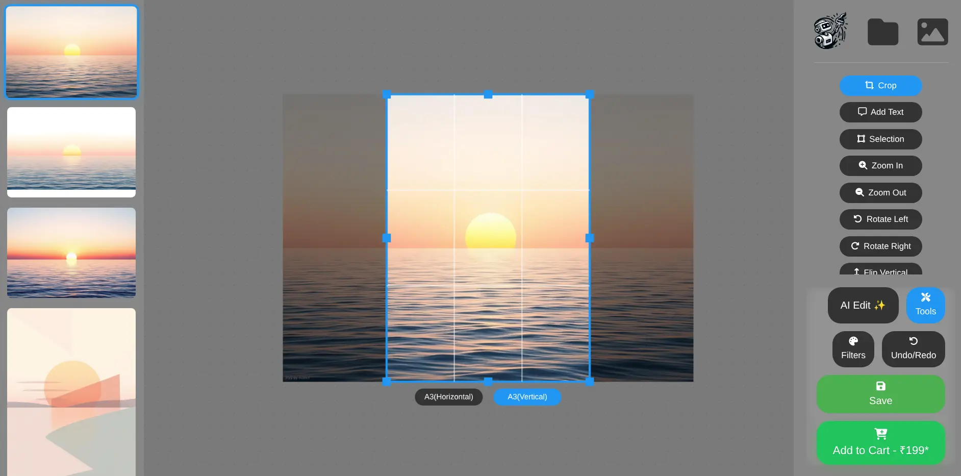 Cropping a poster to A3 size in the editor.