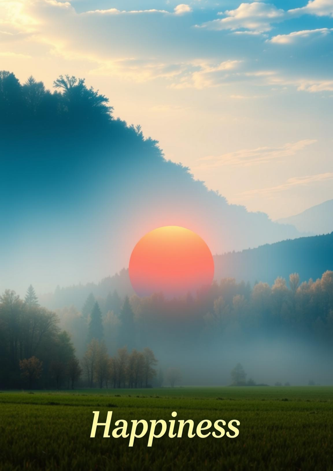 Poster with Tranquil Autumn Sunrise Landscape Photography with text 'Happiness'